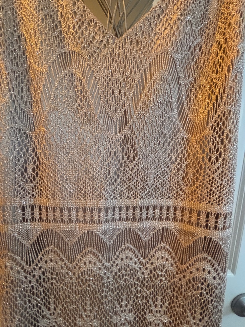 ⭐️NWT Jessica Simpson Crochet Fringe Dress Size 4 Taupe Boho Festival Beach Mini - Picture 3 of 16